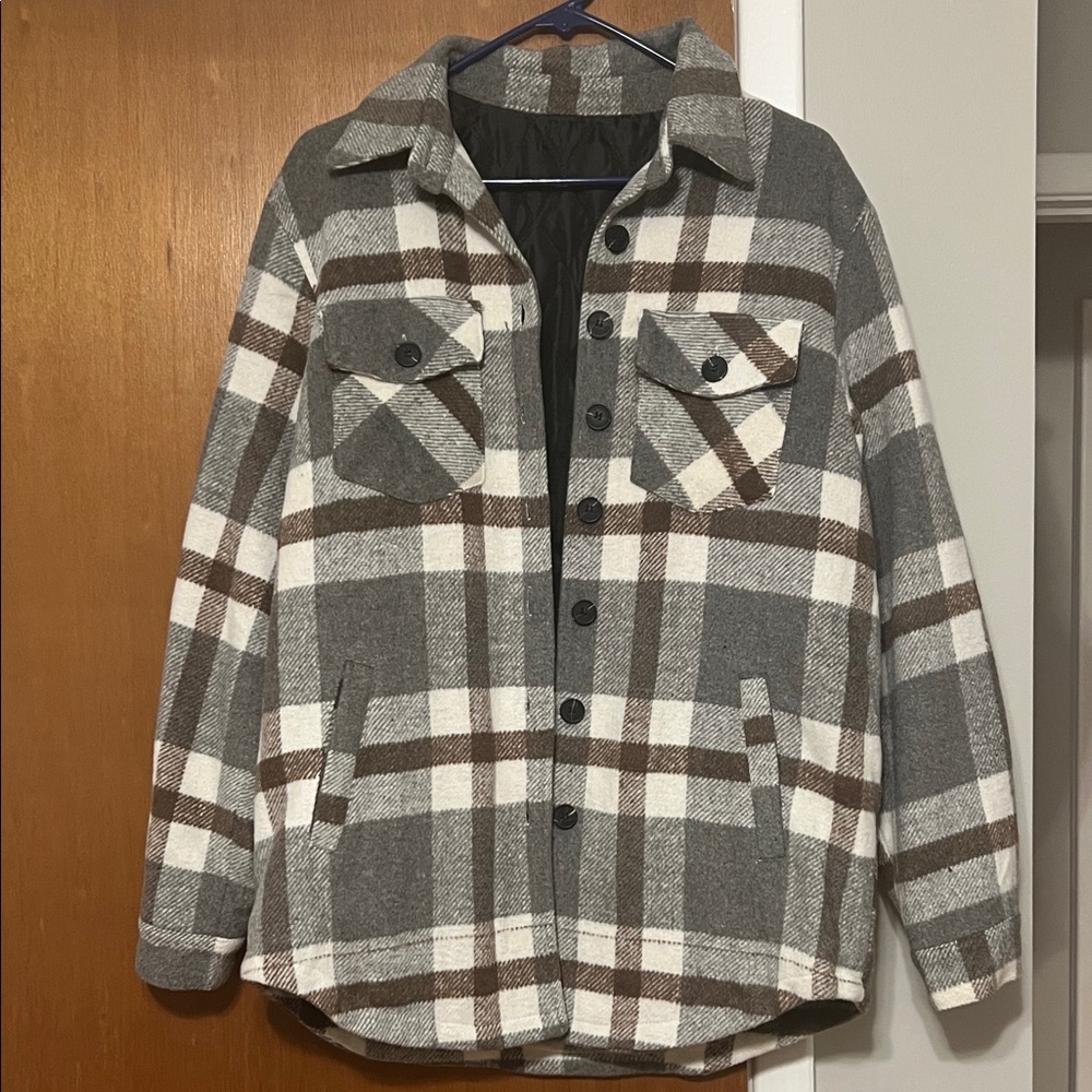 Women’s Gray and Brown Plaid Jacket